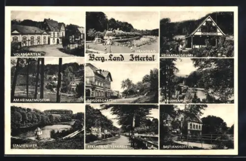 AK Ittertal /Berg. Land, Volksgarten, Strandbad, Heimatmuseum, Schlossgarten, Stauweiher, Bastianskotten