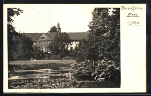 AK Ringelheim /Harz, Schloss, vom Wasser gesehen