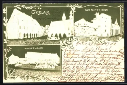 Künstler-AK Goslar, Marktplatz, Kaiserhaus, Hotel Zum Achtermann