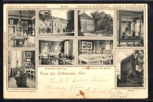 AK Schönhausen /Elbe, Museum, Geburtshaus des Fürsten Bismarck, Kirche, Afrikanische Sammlung