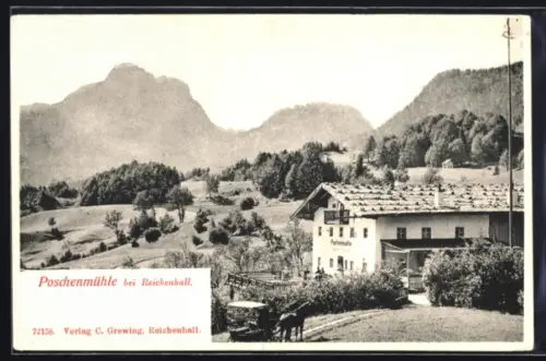 AK Reichenhall, Gasthaus Poschenmühle, Landschaft, Berge