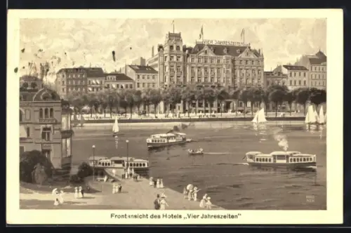 AK Hamburg-Neustadt, Hotel Vier Jahreszeiten, Alster, Dampfer