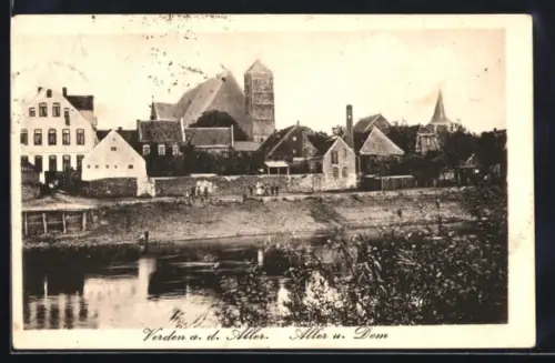 AK Verden a. d. Aller, Aller und Dom, Ortspanorama