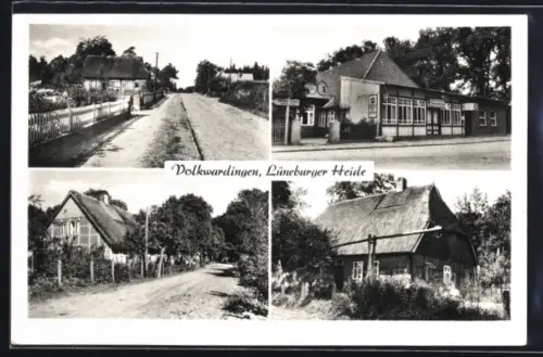 AK Volkwardingen /Soltau, Gasthaus Krug zum grünen Kranze O. Lüdtke, Dorfstrasse, reetgedeckte Häuser