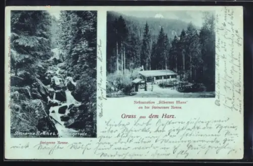Mondschein-AK Wernigerode /Harz, Steinerne Renne, Restaurant Silberner Mann