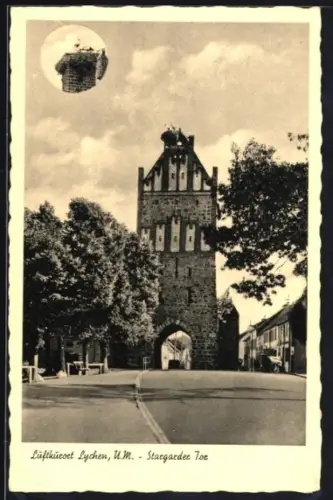 AK Lychen, Stargarder Tor mit Storchennest