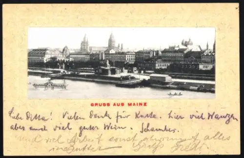 AK Mainz, Uferpartie mit Kirche