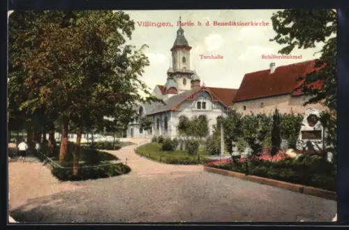AK Villingen / Baden, Benediktinerkirche, Turnhalle, Schillerdenkmal