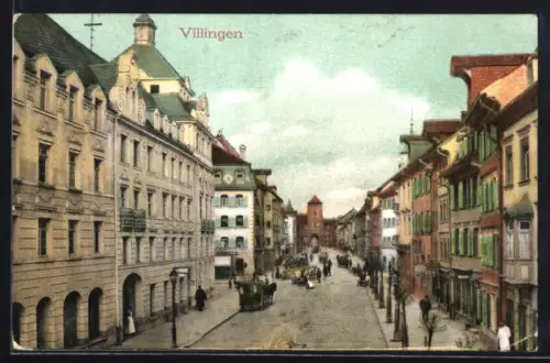 AK Villingen / Schwarzwald, Partie am Stadttor mit Pferdekutsche