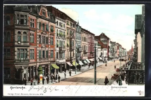 AK Karlsruhe, Kaiserstrasse mit Geschäften