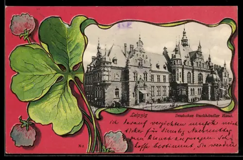 Lithographie Leipzig, Deutsches Buchhändler-Haus, Kleeblatt, Passepartout