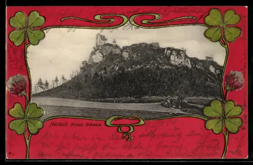 Passepartout-AK Wiesenttal, Ruine Neideck / Fränk. Schweiz, Kleeblatt-Umrahmung