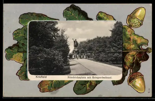 AK Krefeld, Friedrichplatz mit Kriegerdenkmal