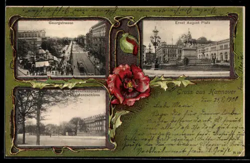 AK Hannover, Georgstrasse, Ernst August Platz, Friederikenplatz mit Residenzschloss