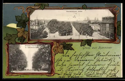 AK Hannover, Herrenhäuser Allee, Grosse Fontaine in Herrenhausen