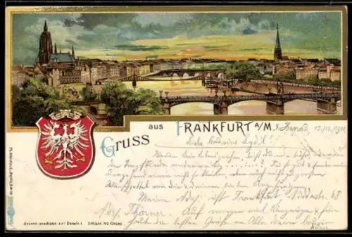 AK Frankfurt /Main, Blick auf die Stadt mit der Mainbrücke