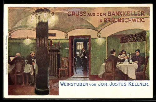 Künstler-AK Braunschweig, Gasthof Weinstube, Bankkeller, Innenansicht