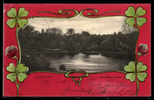 Lithographie Hamburg-Poppenbüttel, Hennebergs Park, Kleeblätter, Passepartout