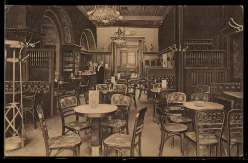 AK Gotha, Kaffeehaus und Konditorei Leidel, Innenansicht