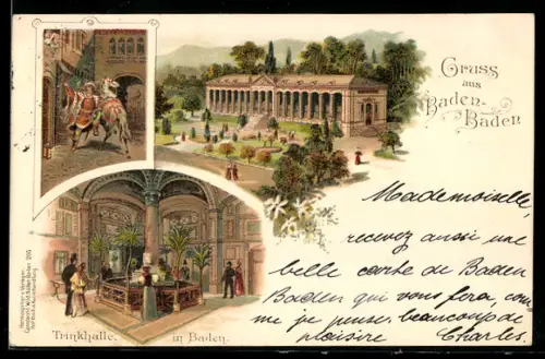 Lithographie Baden-Baden, Kurhaus, Trinkhalle