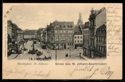 AK Saarbrücken-St. Johann, Marktplatz mit Brunnen