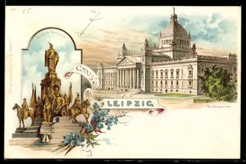 Lithographie Leipzig, Reichsgericht, Sieges-Denkmal