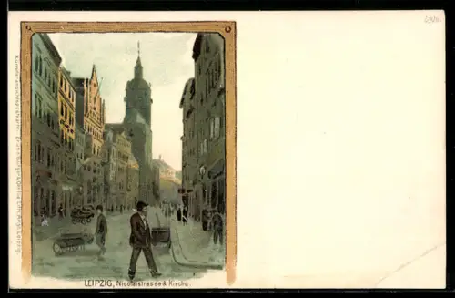 Lithographie Leipzig, Nicolaistrasse- & Kirche