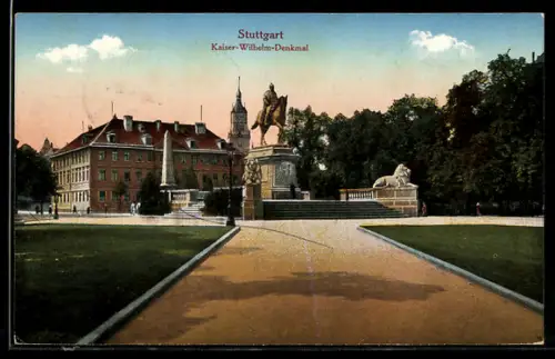 AK Stuttgart, Kaiser-Wilhelm-Denkmal mit Umgebung