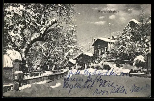 AK Partenkirchen, Verschneite Strassen und Häuser im Winter