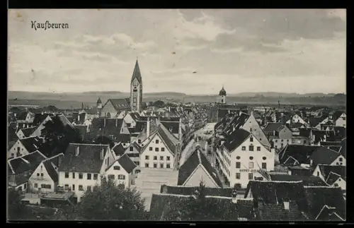 AK Kaufbeuren, Ortsansicht mit Kirche und Stadtturm