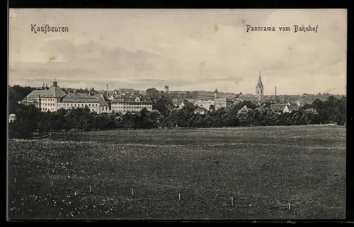 AK Kaufbeuren, Stadtpanorama vom Bahnhof