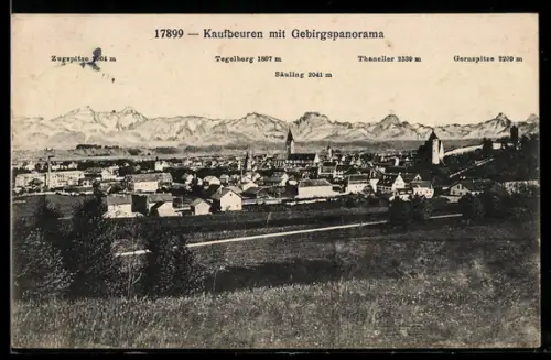 AK Kaufbeuren, Gesamtansicht mit Gebirgspanorama