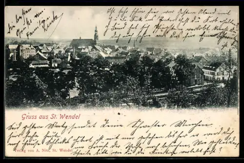 AK St. Wendel, Panoramaansicht der Stadt aus der Vogelschau