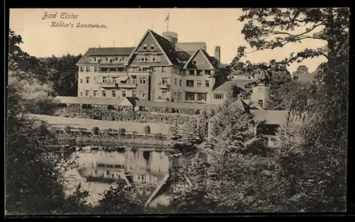 AK Bad Elster, Kessler`s Sanatorium mit Teich