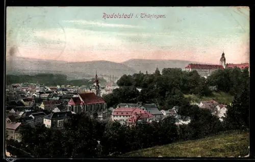 AK Rudolstadt i. Thüringen, Stadtansicht mit Kirche und Schloss