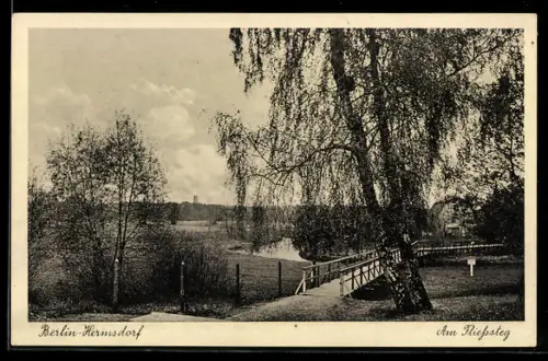 AK Berlin-Hermsdorf, Am Fliesssteg, Panorama