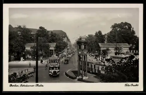 AK Berlin-Tiergarten, Potsdamer Platz, Verkehr, Uhrturm, Strassenbahn
