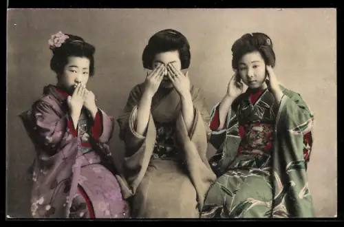 AK Drei Japanerinnen im Kimono