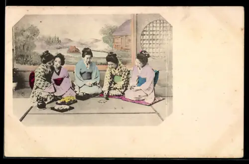 AK Japanerinnen im Kimono beim Tee