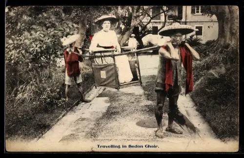 AK Frau wird in einer japanischen Sänfte getragen