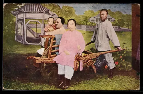 AK Japanische Familie auf einem Karren