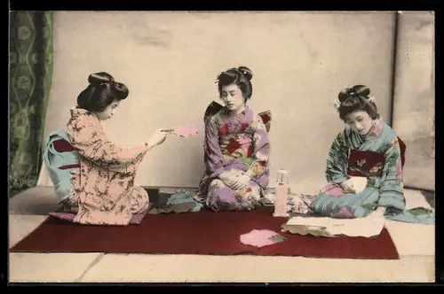 AK Drei Japanerinnen im Kimono mit Fächer