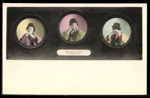 AK Drei Japanerinnen im Kimono