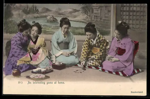 AK Japanerinnen im Kimono bei einem Spiel