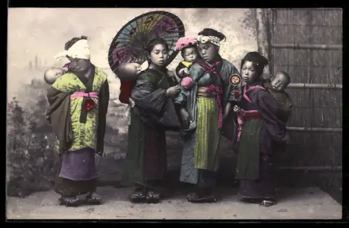AK Japanerinnen im Kimono mit Kindern