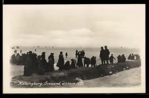 AK Helsingborg, Öresund, Vintern 1922, Uferpanorama und Eisfläche