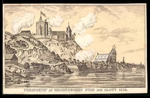 Künstler-AK Hälsingborg, Perspektiv af Helsingborgs Stad och Slott 1658