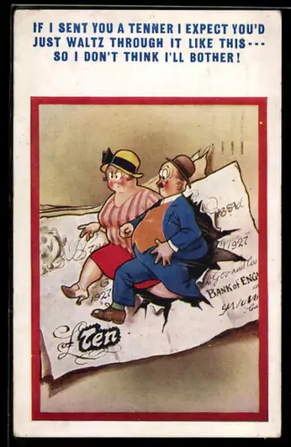 AK Ehepaar durch zerrissenen Geldschein