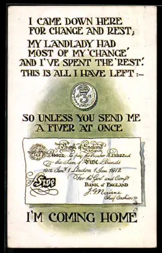 AK Geldschein mit einer Münze