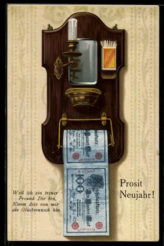 AK Klopapier aus Geldscheinen, Neujahrsgruss, Kuriosa
